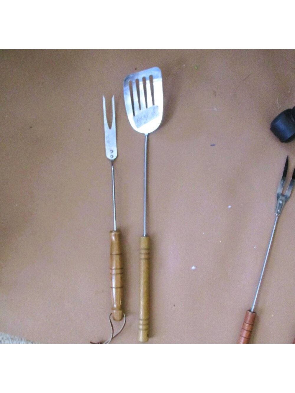 Foley VTG Chrome Plated  BBQ Fork  Spatula Set Wooden Handles For Outdoor Grilli